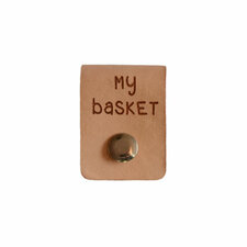 Leren label 4x3 cm My Basket met schroef