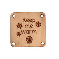 Leren label 3x3cm Keep me warm