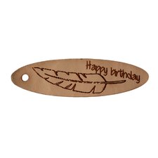 Leren label 5x1,5 cm Happy birthday veertje