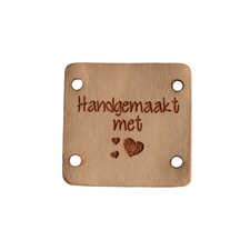 Leren label 2,5x2,5 cm Handgemaakt met hartjes