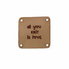 Leren label 3x3cm All you knit is love