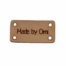 Leren label 3x1,5 cm Made by omi