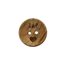 Houten knoop 2cm Lief met hartje