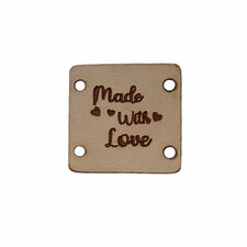 Leren label 2,5x2,5 cm Handmade with love