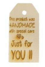 Houten label Handmade with special care 6x3 cm