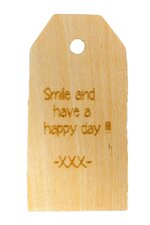 Houten label Smile and have a happy day 6x3 cm