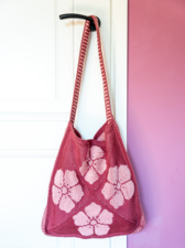 Haakpakket tas vierkant tunisch bloem