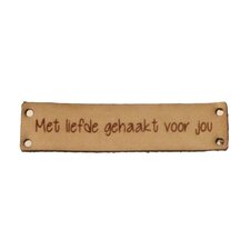 Leren label 6x1,5cm Met liefde gehaakt voor jou