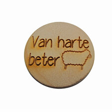 Houten knoop 3cm Van harte beterSchaap