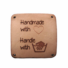 Leren label 3x3cm Handmade with love Handle with care