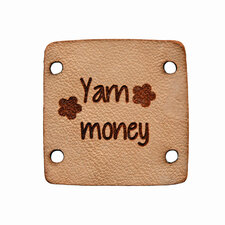 Leren label 2,5x2,5 cm Yarn Money