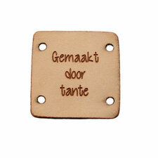 Leren label 2,5x2,5 cm Gemaakt door tante