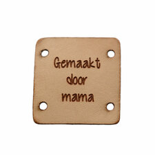 Leren label 2,5x2,5 cm Gemaakt door mama