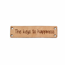 Leren label 6x1,5 cm The keys to happiness