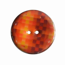 Houten knoop met ruitprint oranje/bruin 4cm