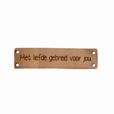 Leren label 6x1,5 cm Met liefde gebreid voor jou