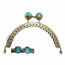 Portemonnee sluiting 8,5cm brons met knop in turquoise