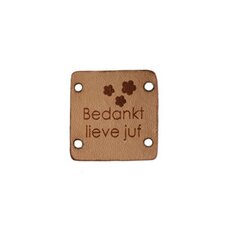 Leren label 2,5x2,5 cm Bedankt lieve juf