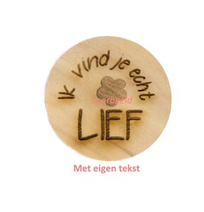 Houten knopen 2,5 cm met eigen tekst twee regels, type A