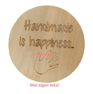 Houten knopen 3,5 cm met eigen tekst twee regels, type A