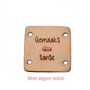 Leren labels vierkant 2,5x2,5cm met eigen tekst, type A