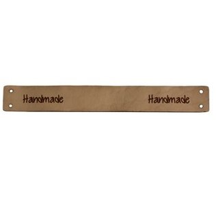 Leren label Handmade 15x2 cm - Wolcafé is de winkel voor haken, breien, amigurumi, workshops en meer